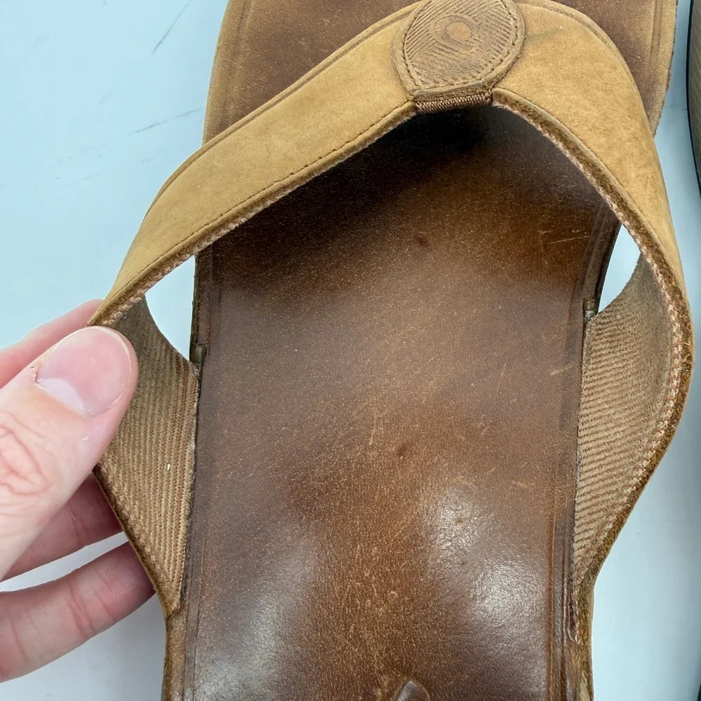OluKai Tuahine Waterproof Leather Flip Flop Sandals Brown Men 13 Comfort Casual